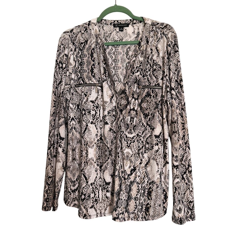 INC International Concepts XL Snake Print Long Sleeve Zip Pocket Stretch Top